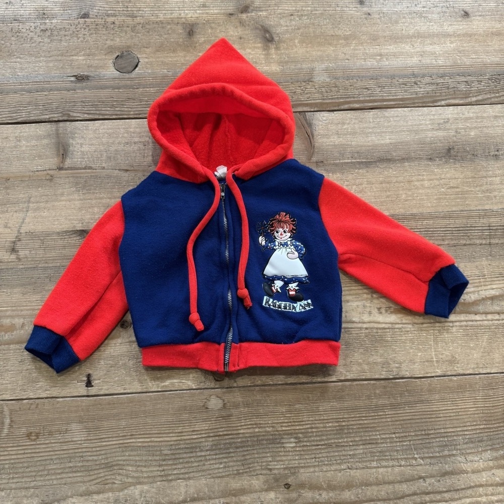 Vintage Raggedy Ann Character 90s 80s Full Zip Red White & Blue Hoodie 12 Months